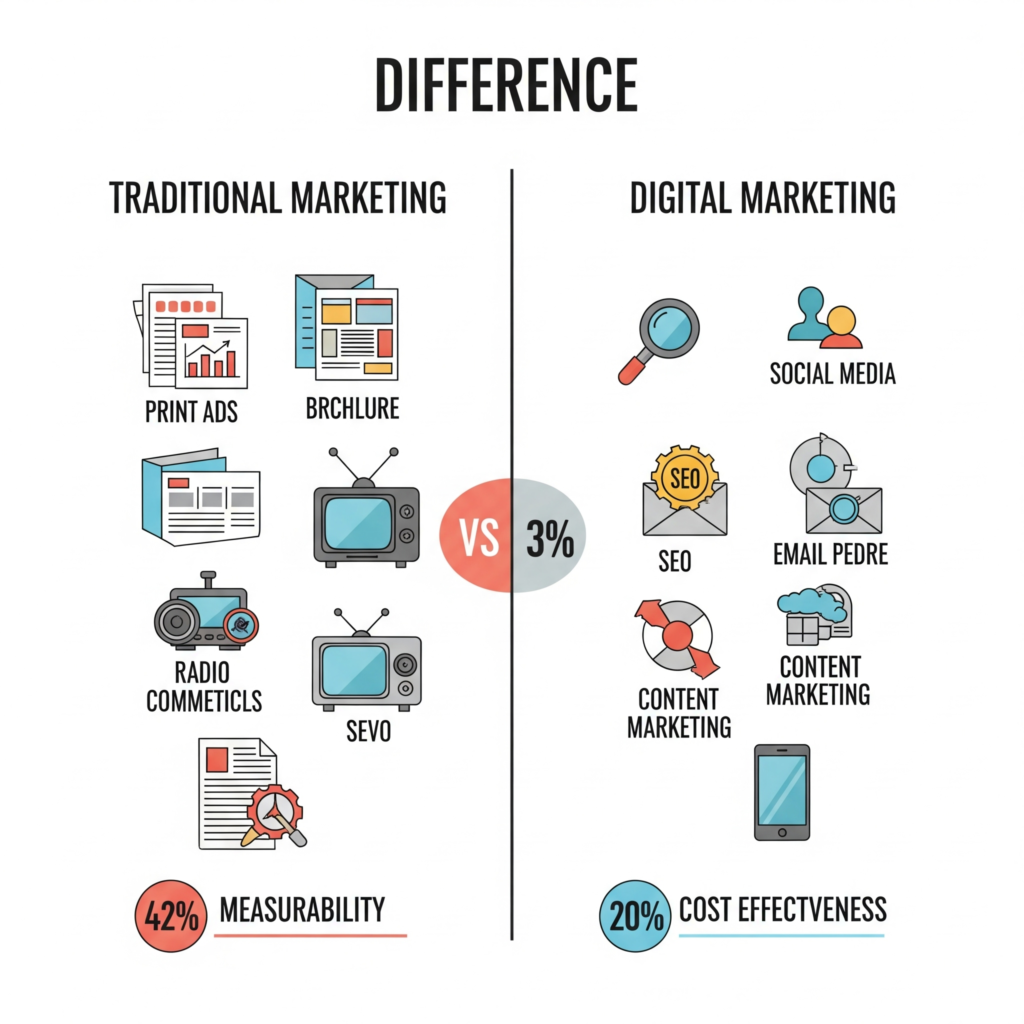 difference between traditional marketing and digital marketing